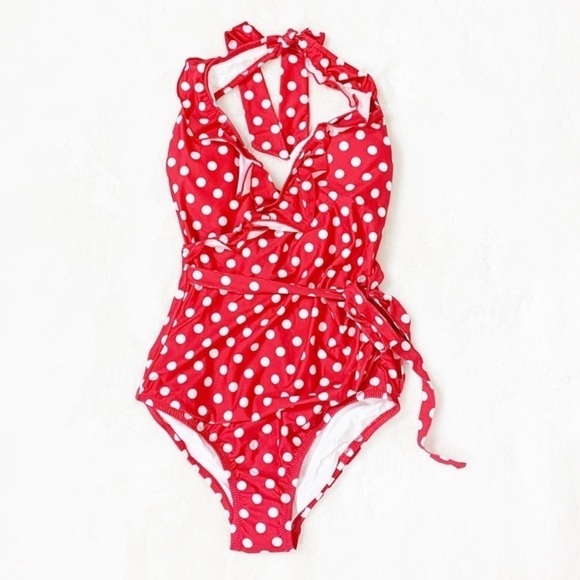 NEW ModCloth Reese Polka Dot Wrap Retro Swimsuit - Picture 3 of 6